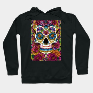 Sugar Skull Art - Skull on Bed of Flowers Hoodie